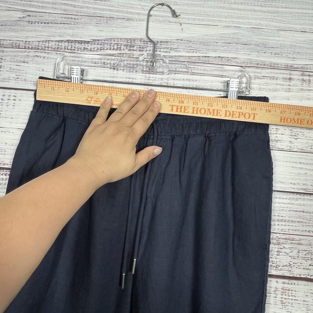 QUINCE 100% European Linen Pants L Drawstring Wide Leg Navy Blue Capsule Coastal - Picture 5 of 8